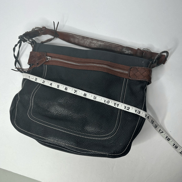 BRIGHTON Pebbled Leather Two tone Shoulder Bag Silver brown equestrian #D488475 - Picture 8 of 9